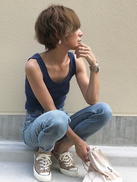 タンクトップを使った くすみブルー のレディース人気ファッションコーディネート ユーザー Wearista Wear