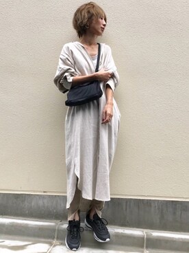 Kumika☆さんの「レーヨンplus麻素材＝落ち感出るロングシャツ。『審美眼で見つけた。』麻混素材ロングシャツ」を使ったコーディネート