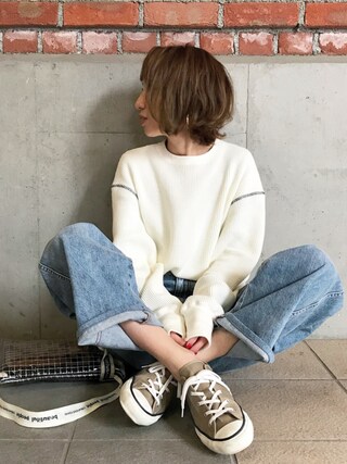 Kumika☆使用「6(ROKU) BEAUTY&YOUTH UNITED ARROWS（＜6(ROKU)＞THERMAL COLOR STITCH LONG SLEEVE/サーマル）」的時尚穿搭