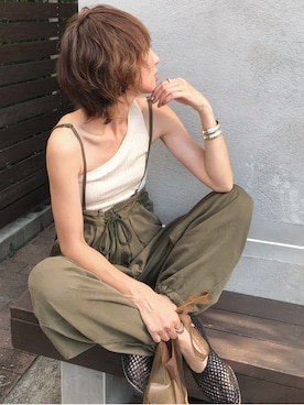「TODAYFUL（トゥデイフル）のアイテム（サロペット/オーバーオール）」を使った、Kumika☆さん（レディース・158cm）の夏コーディネート