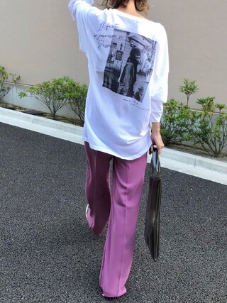 Kumika☆使用「via j（via j(ヴィアジェイ) 転写プリントロングTシャツ）」的時尚穿搭