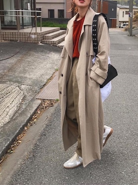 「ジャーマントレーナー」｜「アイテム（トレンチコート）」を使った、Kumika☆さん（レディース・158cm）の春コーディネート