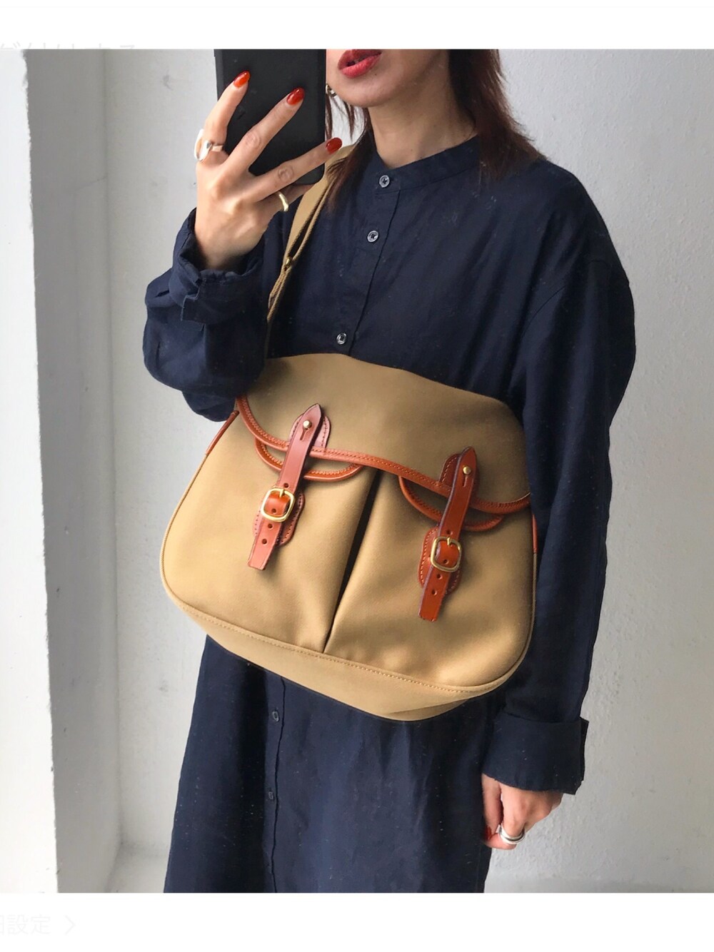 「春コーデ、ワンピース、バンドカラー、スタンドカラー、リネンワンピース、ネイビーコーデ、無印良品、BRADY、ショルダーバッグ、ママコーデ」｜「無印良品のアイテム（ワンピース/ドレス、ブルー系）」を使った、Kumika☆さん（レディース・158cm）の春コーディネートの1枚目の写真