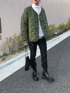 「スウエット」｜「アイテム（その他アウター）」を使った、Kumika☆さん（レディース・158cm）の冬コーディネート