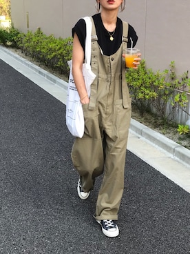 「CANAL JEAN（キャナルジーン）のアイテム（オールインワン・サロペット）」を使った、Kumika☆さん（レディース・158cm）の夏コーディネート