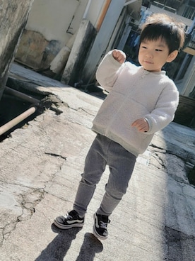 「kids」｜「アイテム（ノーカラージャケット）」を使った、Ryouto.mさん（キッズ・90cm）の冬コーディネート