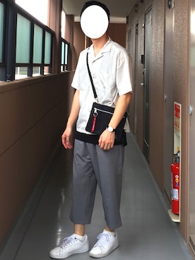 「Alpha Industries（アルファインダストリーズ）のアイテム（ショルダーバッグ）」を使った、ぽんさん（メンズ・171cm）の夏コーディネート