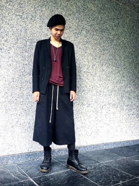 「ORIS（オリス）のアイテム（シューズ）」を使った、Sam Hsiehさん（メンズ・180cm）の冬コーディネート