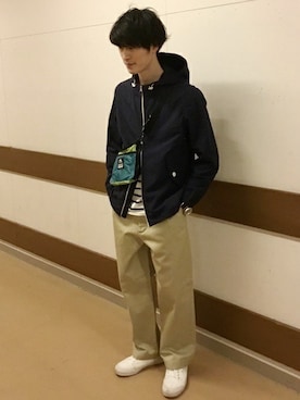 「アイテム（ブルゾン、ブルー系）」を使った、町田さん（メンズ・176cm）の春コーディネート