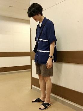 「アイテム（サンダル、ブルー系）」を使った、町田さん（メンズ・176cm）の夏コーディネート