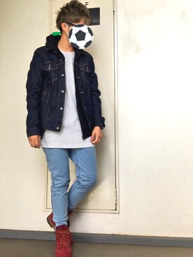 「Timberland（ティンバーランド）のアイテム（ブーツ、レッド系）」を使った、永瀬さん（メンズ・160cm・20代）の春コーディネート