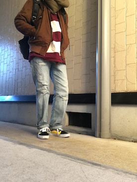 「ラガーシャツ」｜永瀬さん（メンズ・160cm）の冬コーディネート