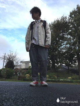 「アイテム（カバーオール、ホワイト系）」を使った、永瀬さん（メンズ・160cm）の秋コーディネート