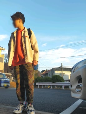 「Champion」｜「アイテム（カバーオール）」を使った、永瀬さん（メンズ・160cm）の冬コーディネート