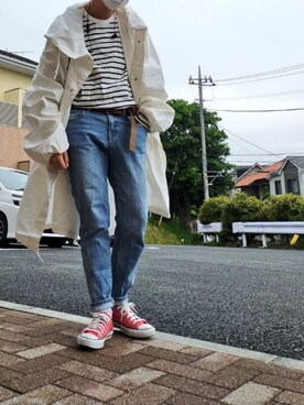 「アイテム（ミリタリージャケット、ホワイト系）」を使った、永瀬さん（メンズ・160cm）の春コーディネート