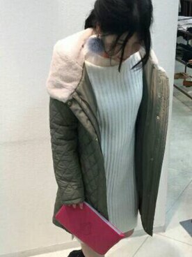 「Bou Jeloud（ブージュルード）のアイテム（ダウンジャケット/コート）」を使った、boujeloud三光店さん（レディース・154cm）の冬コーディネート