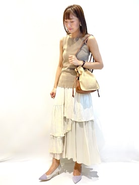 「アイテム（シューズ、パープル系）」を使った、Natsumiさん（レディース・167cm）の夏コーディネート