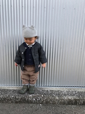 「kids」｜「アイテム（ダッフルコート）」を使った、mamimoriさん（キッズ・70cm）の冬コーディネート