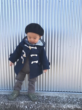 「kids」｜「アイテム（ダッフルコート）」を使った、mamimoriさん（キッズ・70cm）の冬コーディネート