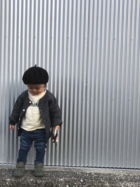 「kids」｜「アイテム（ダッフルコート）」を使った、mamimoriさん（キッズ・70cm）の冬コーディネート