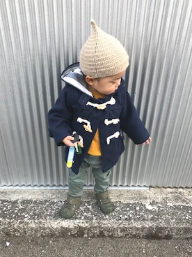 「kids」｜「アイテム（ダッフルコート）」を使った、mamimoriさん（キッズ・70cm）の冬コーディネート