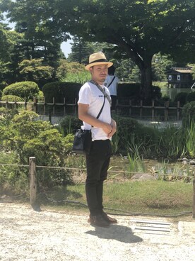 「東京HAT ROCKERSのアイテム（ハット、イエロー系）」を使った、Nさん（メンズ・167cm）の夏コーディネート
