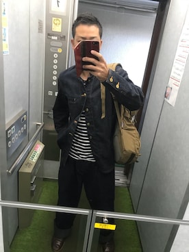 「THEモンゴリアンチョップスのアイテム（デニムジャケット、ブルー系）」を使った、Nさん（メンズ・167cm）の秋コーディネート