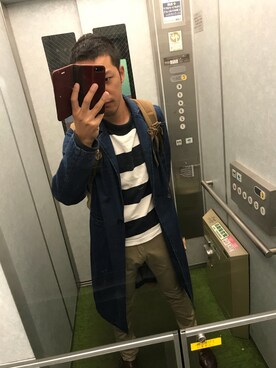 「Abercrombie&Fitch（アバークロンビーアンドフィッチ）のアイテム（Tシャツ/カットソー、ブルー系）」を使った、Nさん（メンズ・167cm）の秋コーディネート