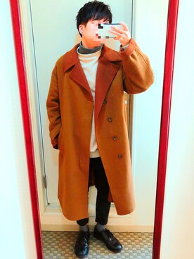 「niko and...（ニコアンド）のアイテム（チェスターコート）」を使った、KENTAさん（メンズ・168cm）の春コーディネート