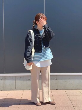 「Green　Parks（グリーンパークス）のイージーケアセンターステッチカットパンツ＊★（その他パンツ）」を使った、みぃーさん（レディース・152cm）の春コーディネート