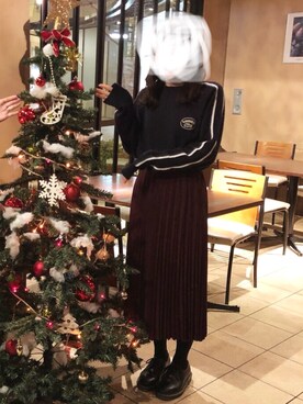 「UNIQLO（ユニクロ）のクレーププリーツスカート（ハイウエスト・丈標準71～74cm）（スカート、レッド系）」を使った、せえらさん（レディース・162cm）の冬コーディネート