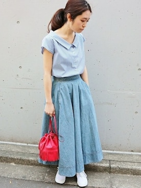 「シャツブラウス」｜Woodyさん（レディース・160cm）の春コーディネート