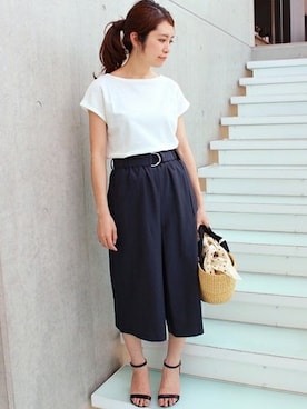 「IENA（イエナ）のアイテム（パンツ）」を使った、Woodyさん（レディース・160cm）の夏コーディネート