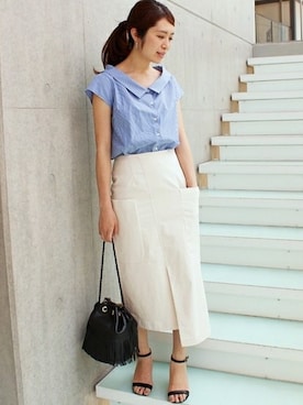 「シャツブラウス」｜Woodyさん（レディース・160cm）の夏コーディネート