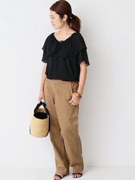 「IENA（イエナ）のアイテム（パンツ）」を使った、Woodyさん（レディース・160cm）の夏コーディネート