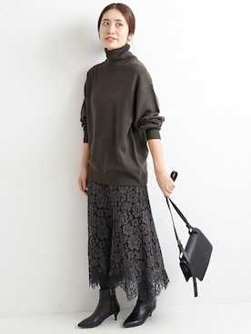 「IENA（イエナ）のレース裾フレアスカート◆（スカート）」を使った、Woodyさん（レディース・160cm）の秋コーディネート