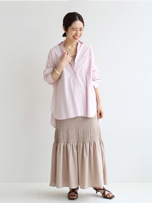 美品♡IENA コットンシルクBIGシャツ　ピンク36 コットンシルクバックギャザーシャツ（シャツ／ブラウス）｜IENA