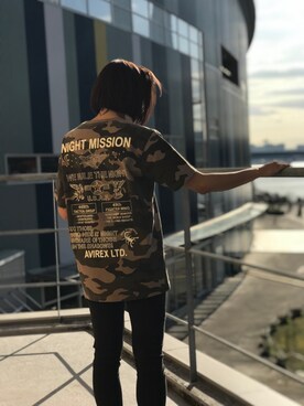 「AVIREX（アヴィレックス）のエンブロイダリー ティーシャツ 刺繍/ EMBROIDERED T-SHIRT（Tシャツ/カットソー）」を使った、1470さん（レディース・158cm）の夏コーディネート