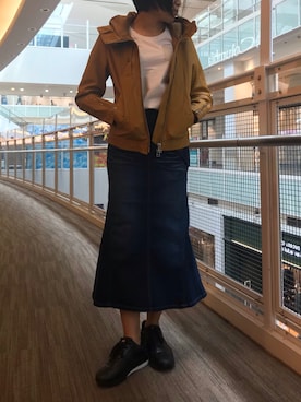 「アイテム（ライダースジャケット、イエロー系）」を使った、1470さん（レディース・158cm）の夏コーディネート