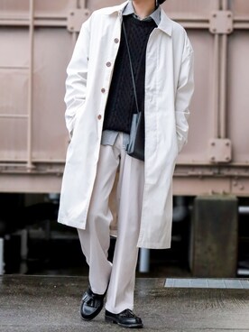 ステンカラーコートを使った 白コート の人気ファッションコーディネート Wear