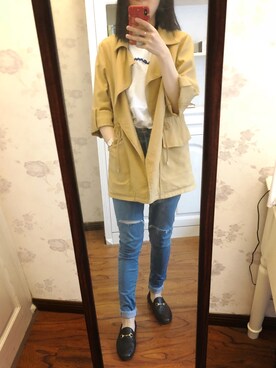 「PULL&BEAR（プルアンドベア）のアイテム（ピーコート）」を使った、黄小黄Jenny さん（レディース・168cm）の春コーディネート