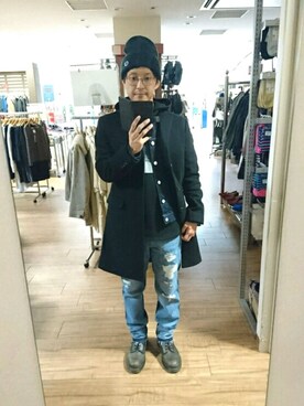 「ベレー帽推奨委員会」｜「アイテム（チェスターコート）」を使った、キヨキヨさん（メンズ・167cm）の冬コーディネート