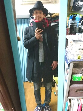 「ベレー帽推奨委員会」｜「アイテム（チェスターコート）」を使った、キヨキヨさん（メンズ・167cm）の冬コーディネート