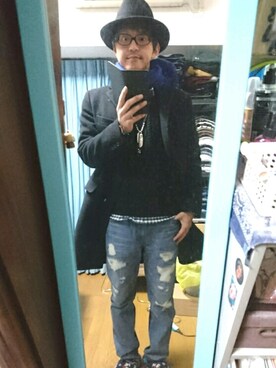 「ベレー帽推奨委員会」｜「アイテム（チェスターコート）」を使った、キヨキヨさん（メンズ・167cm）の冬コーディネート