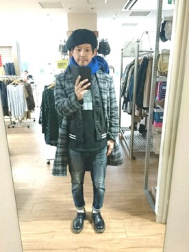 「URBAN RESEARCH（アーバンリサーチ）のアイテム（スタジャン）」を使った、キヨキヨさん（メンズ・167cm）の冬コーディネート