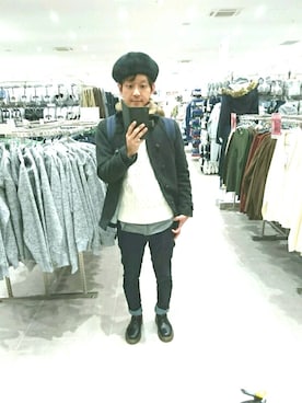 「ベレー帽推奨委員会」｜「アイテム（その他アウター）」を使った、キヨキヨさん（メンズ・167cm）の冬コーディネート