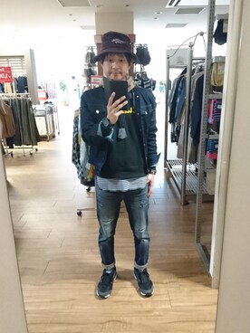 「ベレー帽推奨委員会」｜「アイテム（デニムジャケット）」を使った、キヨキヨさん（メンズ・167cm）の冬コーディネート