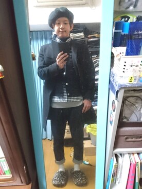 「ベレー帽推奨委員会」｜「アイテム（チェスターコート）」を使った、キヨキヨさん（メンズ・167cm）の冬コーディネート
