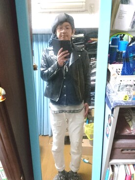 「ベレー帽推奨委員会」｜「アイテム（ライダースジャケット）」を使った、キヨキヨさん（メンズ・167cm）の春コーディネート