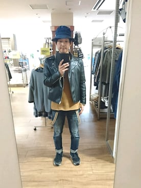 「ベレー帽推奨委員会」｜「アイテム（ライダースジャケット）」を使った、キヨキヨさん（メンズ・167cm）の春コーディネート